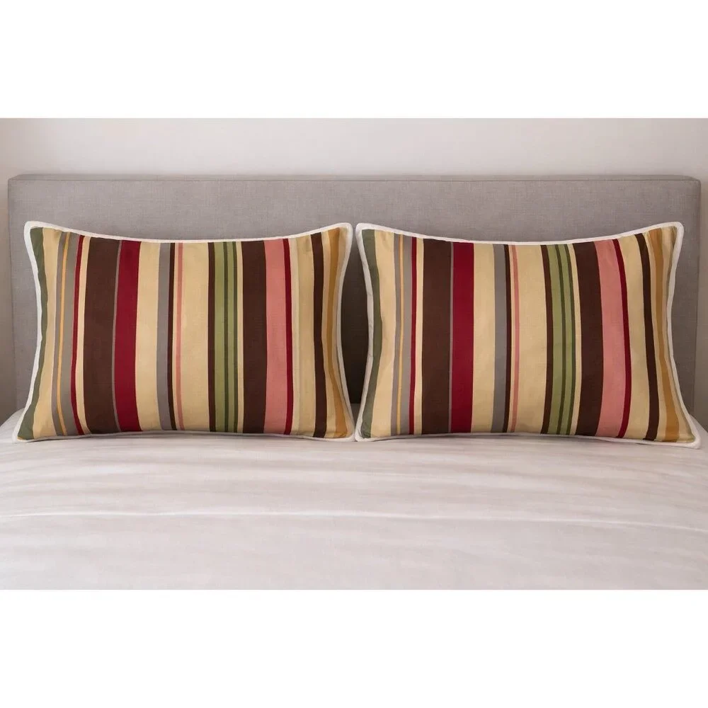 PAIR Pottery Barn 2 Duncan Stripes Standard Pillow Shams Cotton 100% Cotton